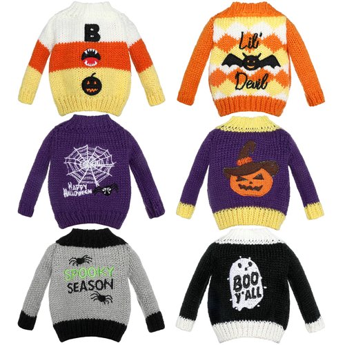 Toulite 6Pcs Halloween Elf Accessories Halloween Clothes Accessory Sweater Set Elf Doll Knitted Clothing Elk Halloween Pumpkin Bat Ghost Print Halloween Accessory Set for Elf Doll Decor (Cute)