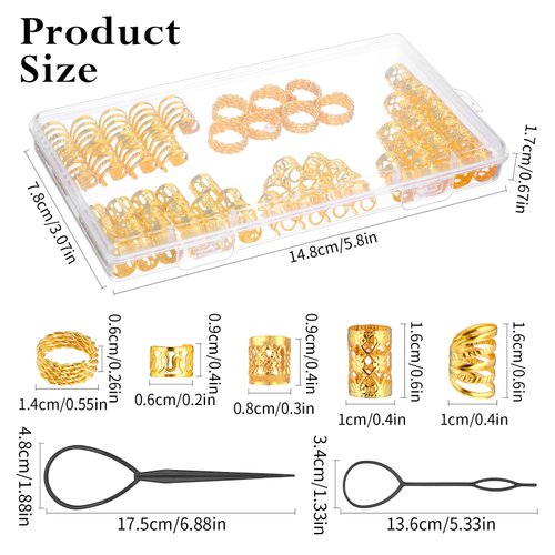 JIEYAO Gold Hair Jewelry for Braids, 110 Pcs Dreadlocks Beads, Hair Braid Rings Clips Dread Locks Coils Rings Loc Tube Bead Braid Accessories with 2 Pcs Pull Hair Pins for Braids Decoration