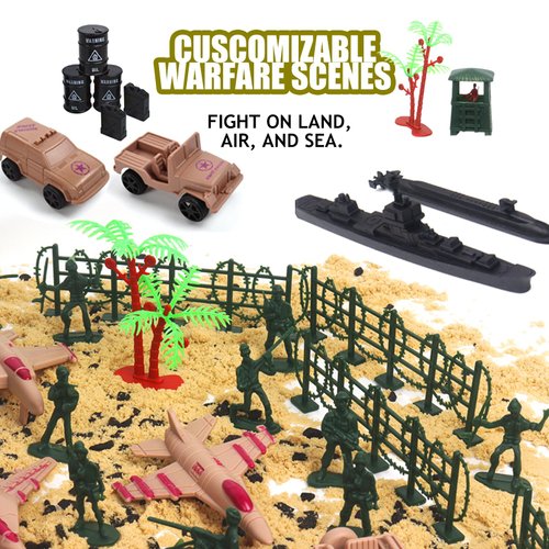 TENYEAH Army Men Playset Toy for Boys with Battle Mat, 308Pcs Military Toys Soldiers, Plastic Army Men Action Figures and Military Weapons, Army Guns Toys for Age Boys 4 8 12