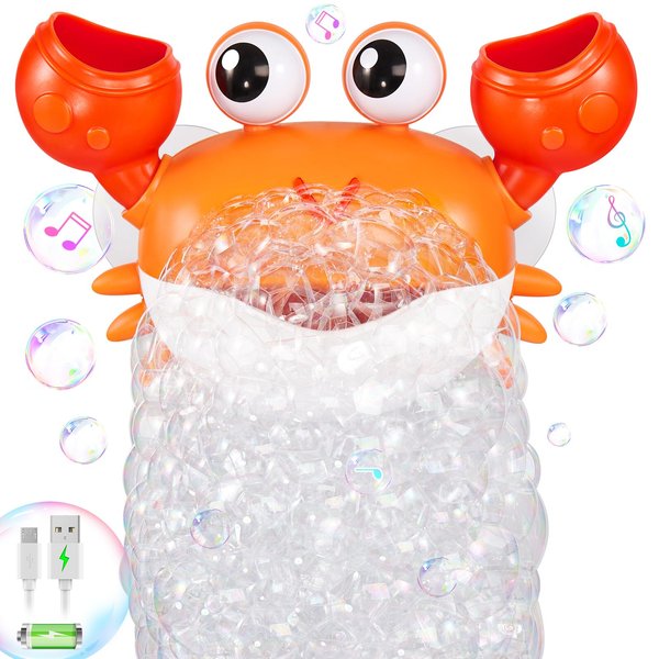 Gigilli Crab Baby Bath Toys, Rechargeable Bath Bubble Machine for Toddlers 6-12 12-18 Months, Bathtub Bubble Maker with Music for Kids Ages 1-3 Boys Girls Birthday Gifts Christmas Stocking Stuffers