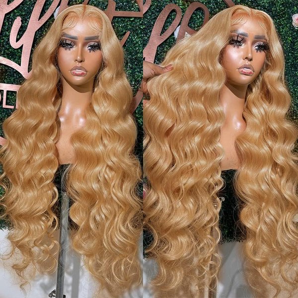 ediere Honey Blonde HD Lace Front Wig Human Hair, 13x4 Honey Blonde Wig Human Hair, 27# Colored Body Wave Blonde Lace Front Wigs Human Hair for Women Glueless Wigs Human Hair 180% Density 24Inch
