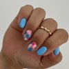 Short Press On Nails Oval Fake Nails Acrylic False Nails With Blue Flower Designs Artificial Blue Nails Press Ons Glossy Glue On Nails Short Full Cover Stick On Nails For Women