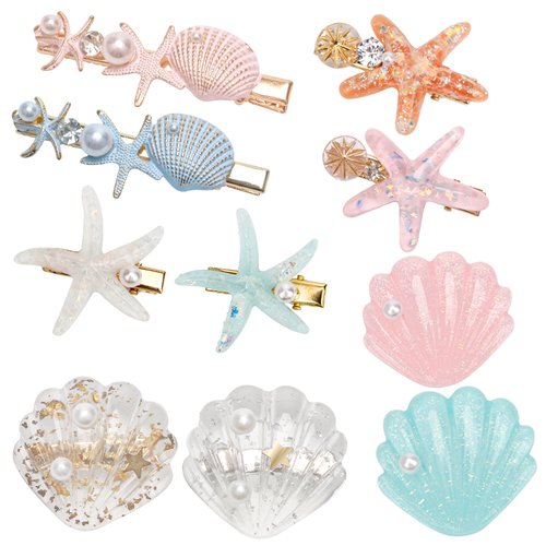 10 PCS Starfish Hair Clips Seashell Hair Clip Set, Catcan Beach Hair Clips Seashell Hair Accessories for Women Clips Headwear Hairstyle Tool
