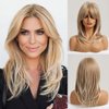 BERON Blonde Women Wigs Long Wig with Bangs 18 Inches Ombre Synthetic Layered Wigs for Daily Used Wigs Wig Cap Included