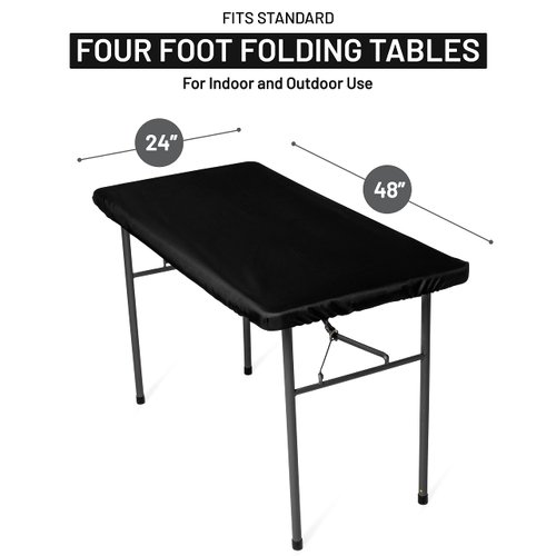 Shamrock Home Polyester 4ft Fitted Tablecloth Elastic Rectangle Table Cover, Table Cloth, Fitted Table Covers for 4 Foot Tables, Picnic Table Cover Indoor Outdoor, Washable 48x24 inch, Black