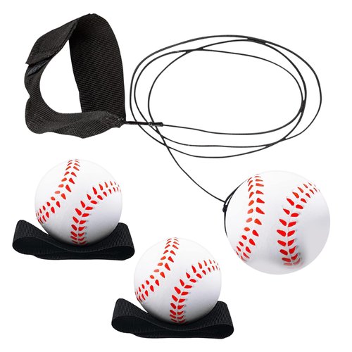Playbees Reactive Sports Wrist Balls Baseballs - 3PK - Return Rebound Bouncy Wristband Balls w/Elastic Cord - Wrist Toy for Teens Adults Exercise or Play - Nice Gift Party Favor, Fun Outdoor Activity
