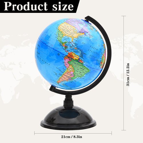 World Globe for Kids Learning - 8 inch Interactive Earth Globe with Stand for children Educational Geography, Spinning World Globes Map Decorative Kids Room, Classroom, Desk, Office, Home