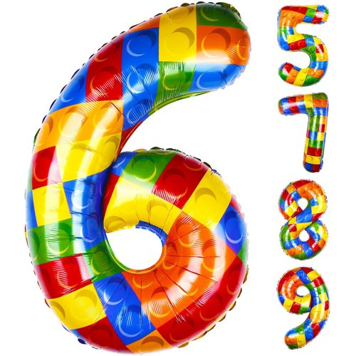 40 Inch Building Block Number Balloon, Number 6 Balloons Colorful Number Block Foil Balloons Big Helium Balloon Numbers for Girls Boys Birthday Brick Theme Party Decorations (Number 6)