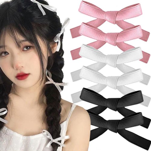 Myhiju 6 Pcs Hair Bows (Black, White, Pink) - Sweet Hair Design Hair Clips, Alligator Clips for W...
