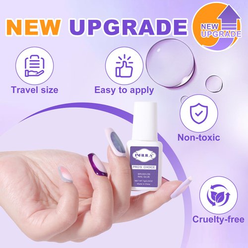 NXJ INFILILA Nail Glue, Professional Brush On Nail Glue, Nail Glue for Acylic Nails, Nail Glue for Press On Nails Fasle Nails Fake Nails Tips Glue Adhesive Long Lasting 7ML/0.23OZ