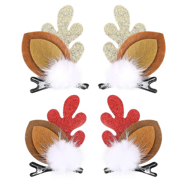 Boobeen Christmas Hair Clip - 2 Pairs Cute Reindeer Antlers Ears Hair Accessory Antlers Headdress Hairpin for Christmas Party