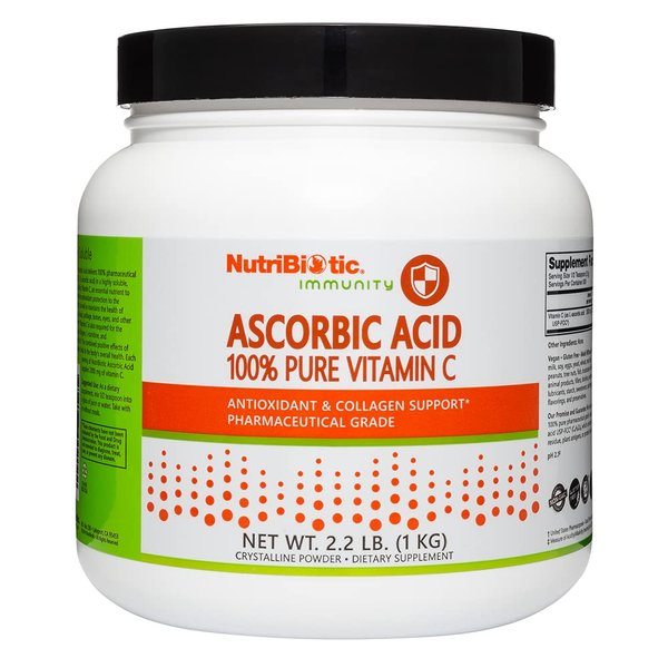 NutriBiotic Ascorbic Acid Vitamin C Powder, 2.2 Lb | Pharmaceutical Grade L-Ascorbic Acid, 2000 Mg Per Serving | Essential Immune & Antioxidant Collagen Support Supplement | Vegan, Gluten & GMO Free