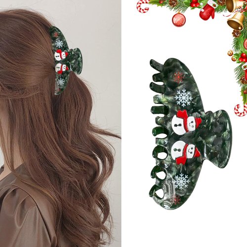 Christmas Hair Clips for Women Girls Green Hair Claw Clips with Snowman Pattern Christmas Hair Accessories Exquisite Claw Clips for Thin/Thick Hair Style 1PCS