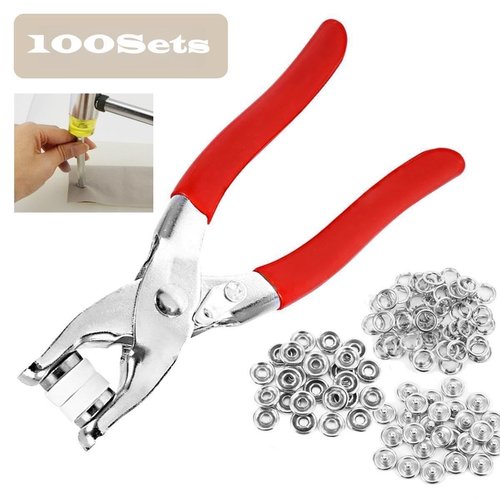 100 Sets Abruga Metal Snaps Buttons, Five Claw Buckle Installation Plier Tool Set, Snap Fastener Plier Tool, Metal Prong Snaps Buttons for Clothing Leather Crafting Sewing