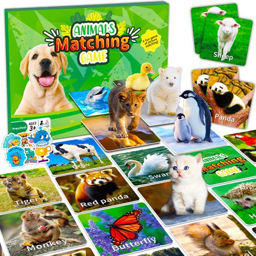 YTSQLER Animal Matching Game for Kids 100PCS Memory Card Game for Toddlers Preschool Learning Activities Memory Matching Cards Boys Girls Family Board Game