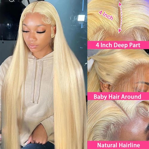 LAKASTATR 32 Inch Blonde Wig Human Hair Straight 13x4 Lace Front Wigs Human Hair 180% Density 613 HD Lace Frontal Wig Glueless Wigs Human Hair Pre Plucked With Baby Hair