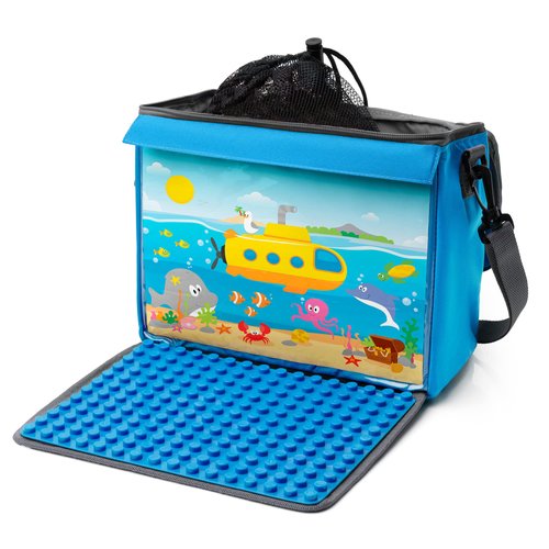 Fantifant Toy Brick Bag with fold-out base plate compatible with big building blocks of various brands e.g. Lego Duplo BAG COLOR sea blue, SIZE L
