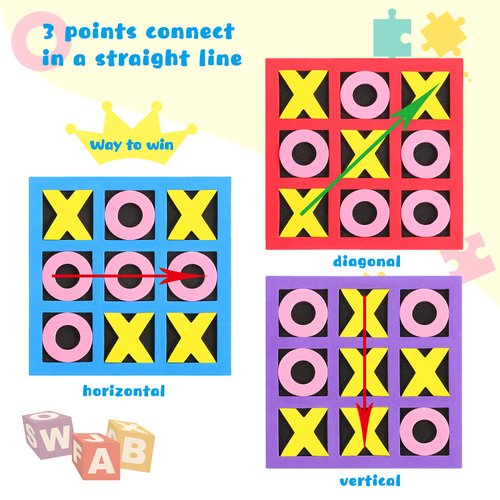 Tic Tac Toe - (Pack of 36) Foam Tic-Tac-Toe Mini Board Game for Kids - for Birthday Party Favors, Goody Bag Fillers, End of Year Gifts for Students (Blue, Purple, Red)