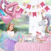 Yancan Unicorn 4th Birthday Decorations for Girls, 4 year old Girl Birthday Party Supplies with Happy Birthday Banner, Unicorn Foil Balloons, Heart and Star Balloons, Cake Topper