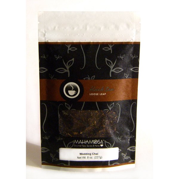 Mahamosa Black Chai Loose Tea - Wedding Chai Tea 8 oz (with crushed green cardamom, cardamom seeds, vanilla flavor)