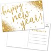 T MARIE 50 Happy New Year Postcards - Faux Gold Confetti Post Cards Set for New Year’s Day 2024-2025 Bulk Thank You Notes for Family, Business, Clients, New Years Eve Party Invitations and More