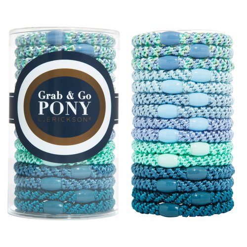 L. Erickson Grab & Go Pony Tube - Corsica- 15 Pack Ponytail Holder Hair Ties