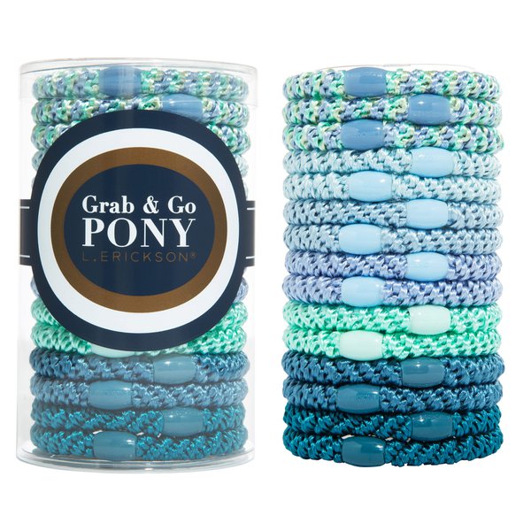 L. Erickson Grab & Go Pony Tube - Corsica- 15 Pack Ponytail Holder Hair Ties