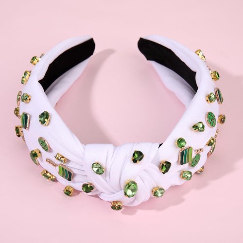 mokkia Pickleball Headband for Women Pickleball Paddle Headbands Rhinestone Pearl Jeweled Knotted Headband Game Day Sport Headband Pickleball Accessories Outfits Party Gifts (Pattern D-White)