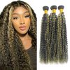 Niciitysi Honey Blonde Bundles Human Hair Highlight Blonde Kinky Curly Bundles P1b/27 Bundles Human Hair Ombre Bundles 16 18 20 inch Double Weft Brazilian Virgin Remy Hair Extensions For Women
