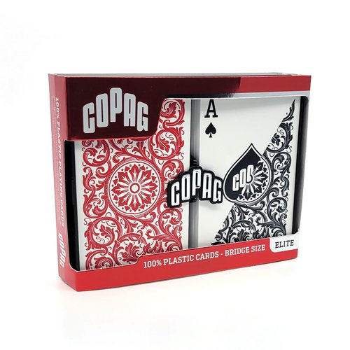 Copag 1546 Design 100% Plastic Playing Cards, Bridge Size (Narrow) Red/Black Double Deck Set (Regular Index)