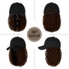CATTREES Black Baseball Cap with Hair Extensions Adjustable Hat 14 ''Short Wavy Curly Synthetic Hair Wigs for Women Girls. (US, Alpha, One Size, DARK BROWN)