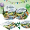 Iemctsy Let The Adventure Begin Decorations - 96PCS Adventure Awaits Party Decorations Paper Plates Napkins Disposable Dinnerware Sets for Baby Shower Birthday Christmas Party decorations Serves 24