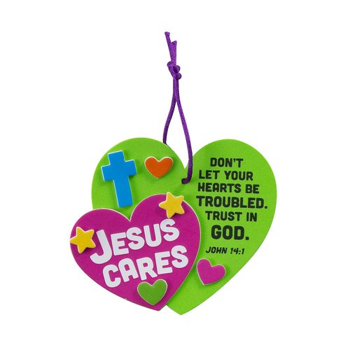 Jesus Cares Heart-Shaped Christmas Ornament Craft Kit, Makes 12