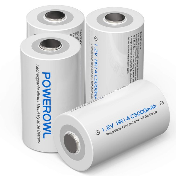 POWEROWL Rechargeable C Batteries Nickle Metal Hydride 5000mah Low Self Discharge NiMH C-Cell Battery (4 Pack)