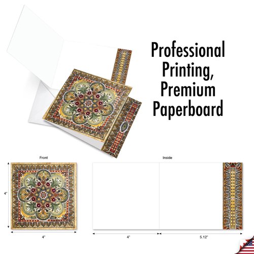 The Best Card Company - 12 Assorted Blank Note Cards (4 x 5.12 Inch) - Boxed All Occasion Notecards Bulk (4 Designs, 3 Each) - Ornate Tiles MQ4609OCB-B3x4