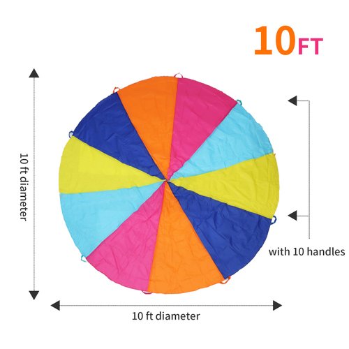 Nvatorfox 10ft Rainbow Parachute, Play Parachute Toy for Kids, Parachute with Handles Indoor & Outdoor Play Equipment