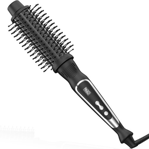 USHOW Curling Iron Brush 1 1/2 Inch Heated Thermal Brush Hair Curler, Hot Brush Loose Curls Heated Round Brush Curling Wand Dual Voltage for Hairstyling Tools, Gift for Girls Women (Silver)