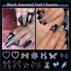 100Pcs Cross Nail Charms, Butterfly Planet Star Nail Gems Charms, Black 3D Assorted Butterfly Flower Bows Heart Nail Charms Assorted Nail Art Charms for Manicure DIY Craft Jewel Accessories