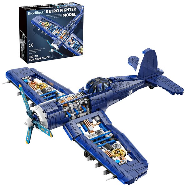 RiceBlock Military F4U Plane Building Sets, Ideal Holiday New Year Gift, Great Army Airplane Aircraft Model for Boys Kids,867 Pieces Compatible with Lego Sets