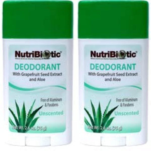 NutriBiotic Unscented Deodorant (Pack of 2) with Witch Hazel Extract, Grapefruit Seed Extract and Aloe Vera Gel, Vegan, Aluminum and Paraben free, 2.6 oz.