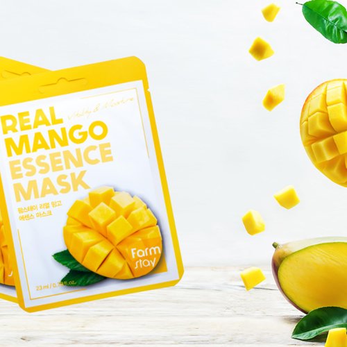 FARMSTAY Real Mango Essence Mask - Mango Extract Face Mask - With Plumping Hyaluronic Acid - Nourishes Skin, Stimulates Cell Regeneration - 0.78 oz