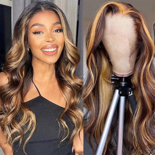 DULTEV Honey Blonde Lace Front Wig Human Hair Glueless Wigs Human Hair Pre Plucked 13x4 HD Body Wave Lace Front Wigs 4/27 Colored Highlight Ombre Lace Front Wigs for Women