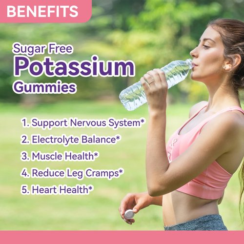 2 Pack Potassium Gummies, Potassium Chloride 1000mg for Adults, Chewable Potassium Supplement for Women & Men, Support Leg Cramps & Muscle Health - Sugar-Free, Vegan,120 Count