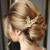 YBSHIN Bride Wedding Hair Comb Gold Pearl Headpiece Leaf Hair Pieces Bridal Hair Accessories for Women