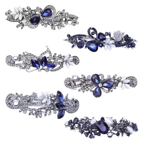 Hair Barrettes for Women, Anezus 6 Pcs Crystal Rhinestones Hair Barrettes Fancy Vintage Spring French Hair Clips for Women Girls Hair Styling Tools Accessories