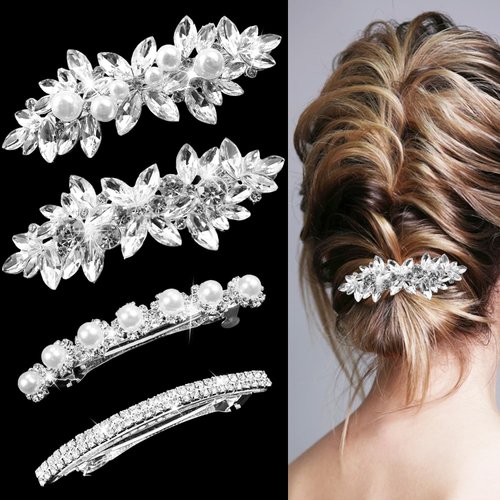 4 Pieces Rhinestone Bridal Hair Clip, Pearls Wedding Hair Pins Crystal Hair Clips, Rhinestone Jew...