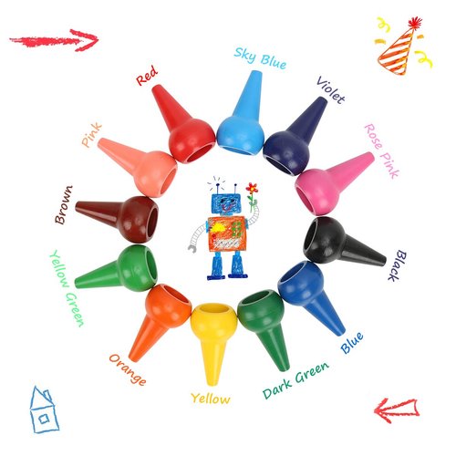 Jumbo Crayons for Toddlers, 12 Colors Finger Paint Palm Grip Crayons for Babies, Washable Wax Crayons Safe for Kids Children Boys and Girls