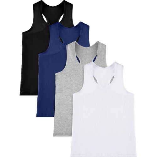 SATINIOR 4 Pieces Girls Dance Tank Tops Racerback Crop Tank Tops Sleeveless Top for Gymnastics and Dancewear (Black, White, Grey, Navy Blue,9-10 Years)