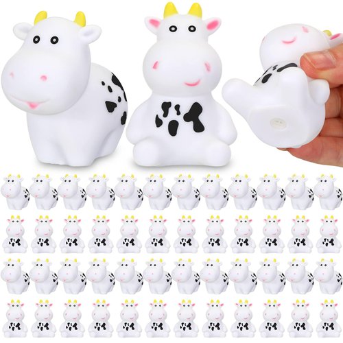 Sonwyoung 48 Pcs Rubber Cow Bulk Baby Bath Toy Squeak Floating Cow Toy Animal Rubber Cow Animals Swimming Bathtub Toy Figures Decorations for Birthday Cake Wedding Decor Party Favor Supplies