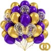 BAUANOOY Purple and Gold balloons, 60pcs 12 Inch Purple Metallic Chrome Gold and Confetti Balloon for Wedding Graduation Birthday Party Decorations